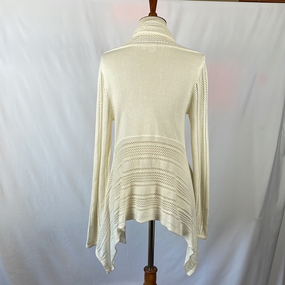 Roxy Cream Long Knit Cardigan Sweater w/Front Pockets & Asymmetrical Hem - Small - Picture 7 of 12